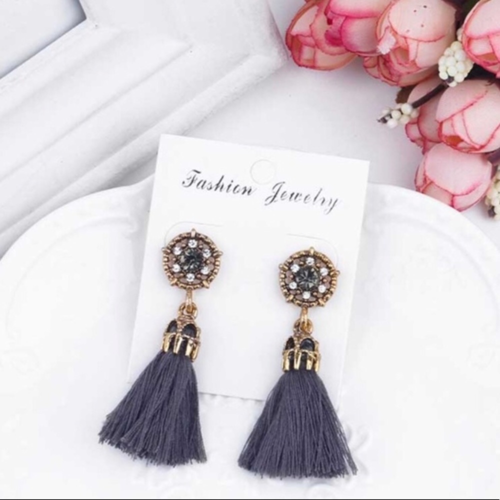 Gray Tassel Earrings